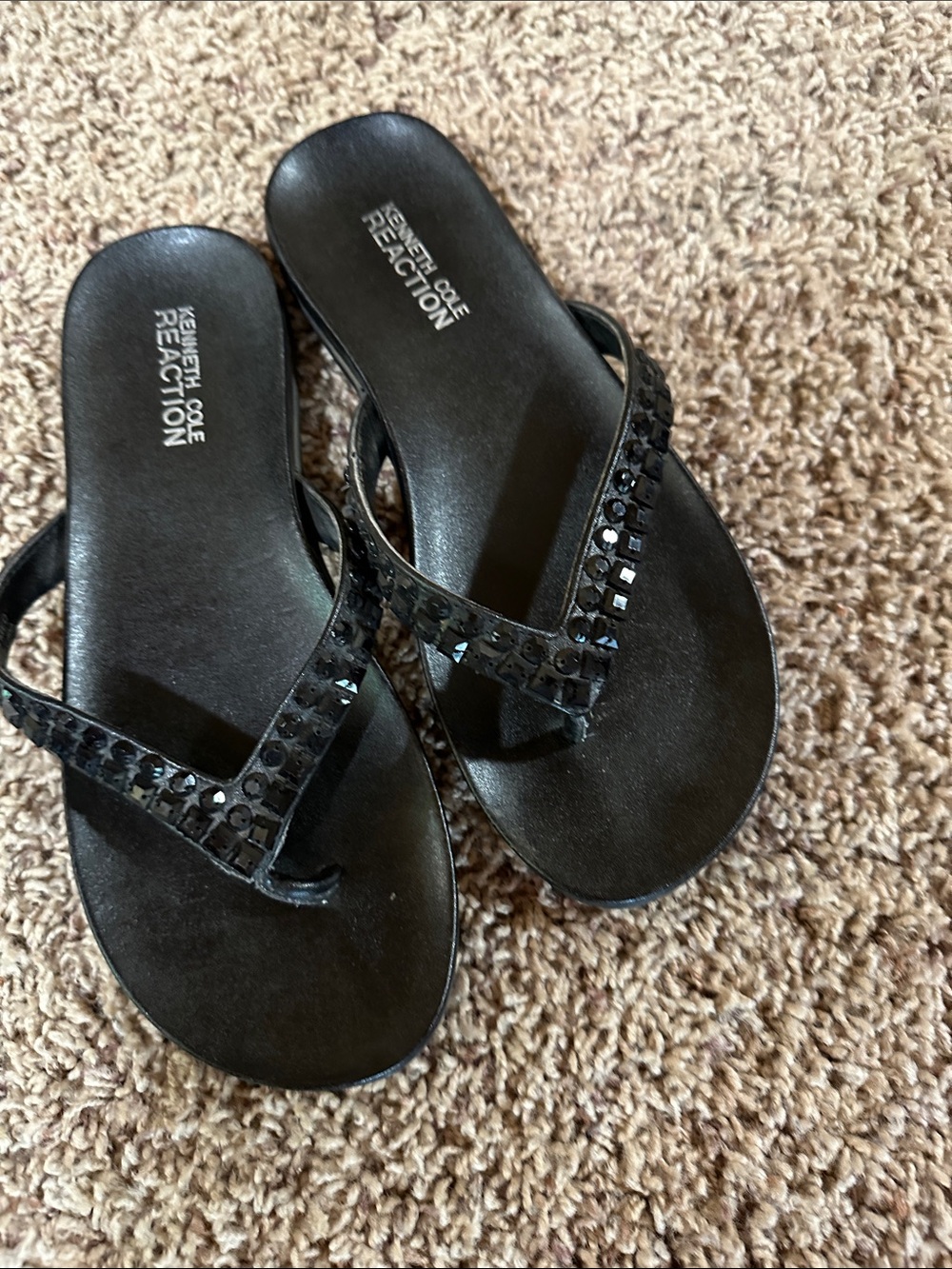 Kenneth Cole Reaction Black Jeweled Thong Sandals